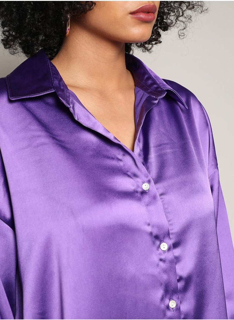Women's Amethyst Purple Boxy Satin Shirt