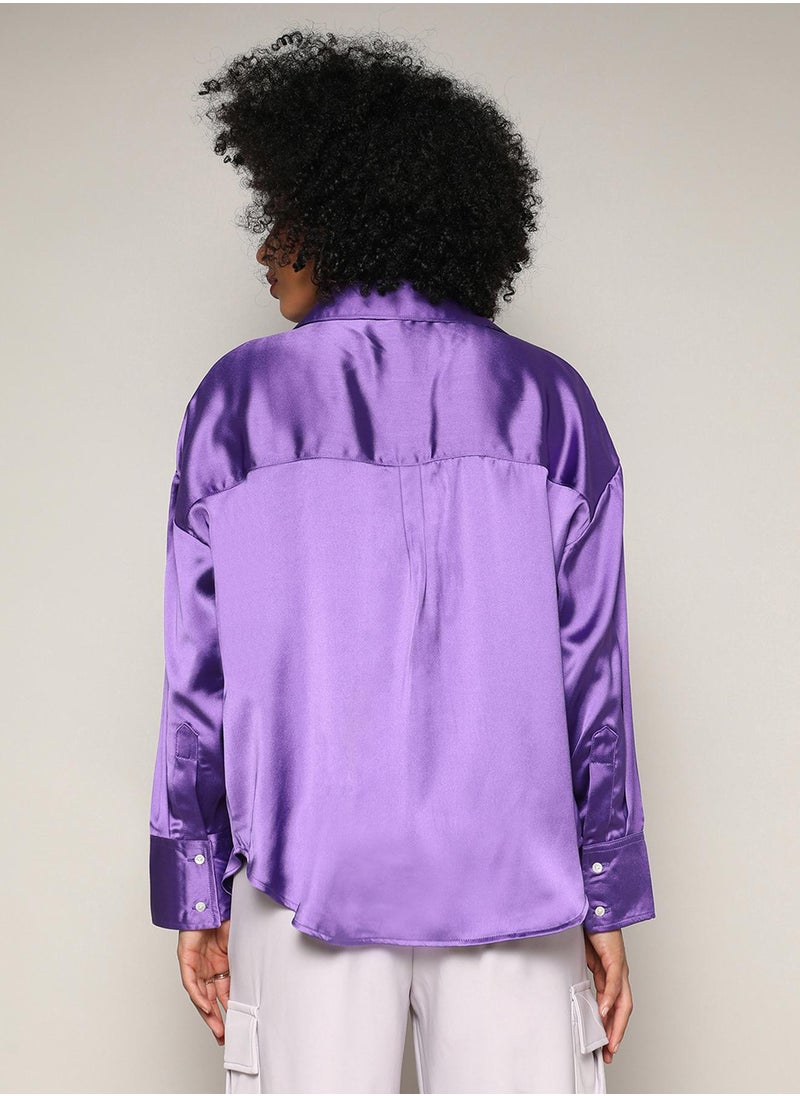 Women's Amethyst Purple Boxy Satin Shirt