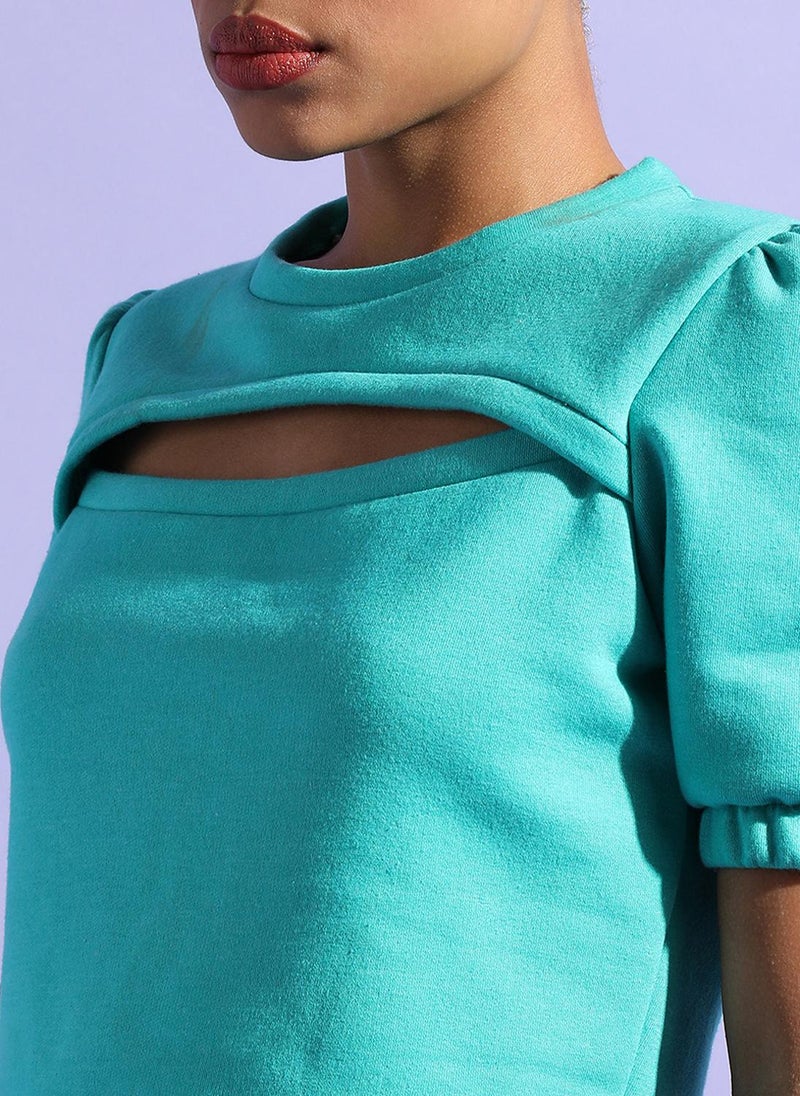 Women's Aqua Blue Peek-A-Boo Top