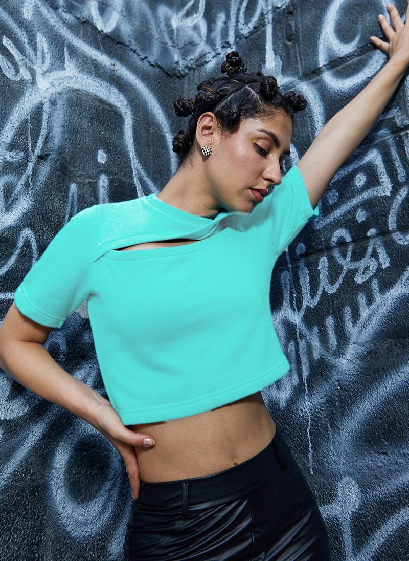 Women's Aqua Blue Peek-A-Boo Top