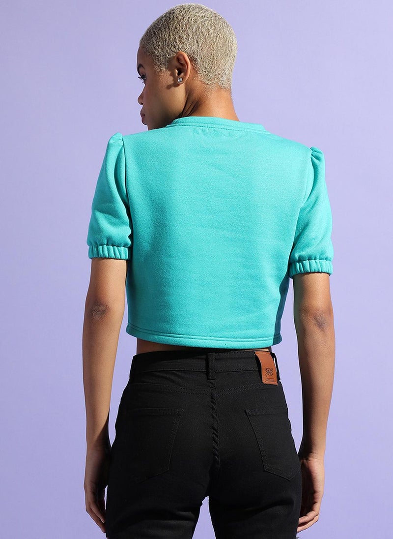 Women's Aqua Blue Peek-A-Boo Top
