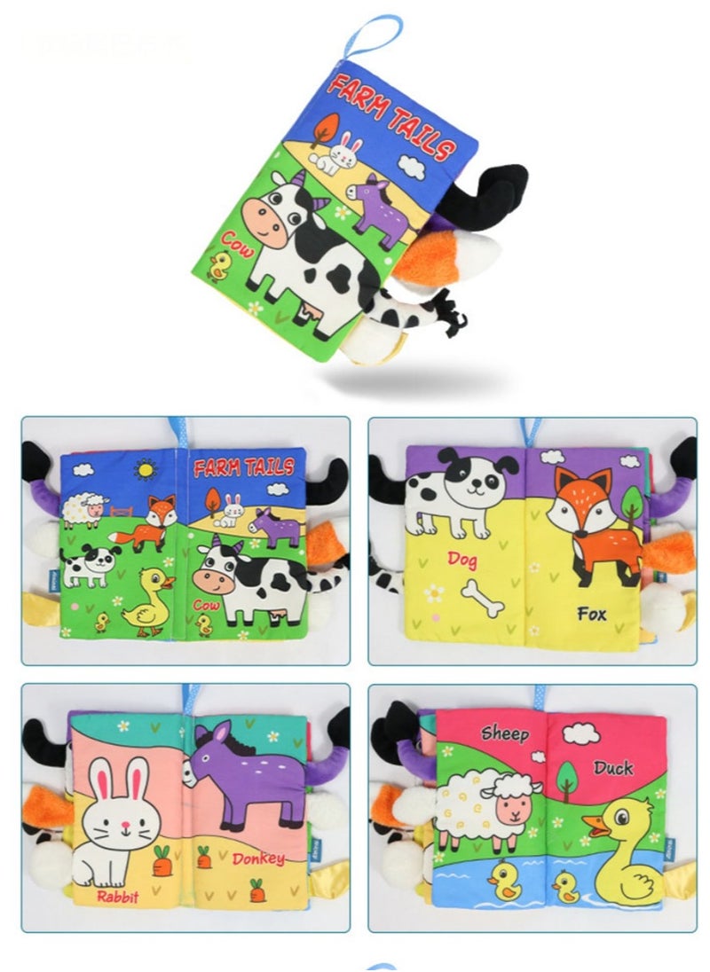Baby Animal Tail Cloth Book Educational Toy Book Tear-resistant Baby Cloth Book Enlightenment Early Education Toy Book,Farm