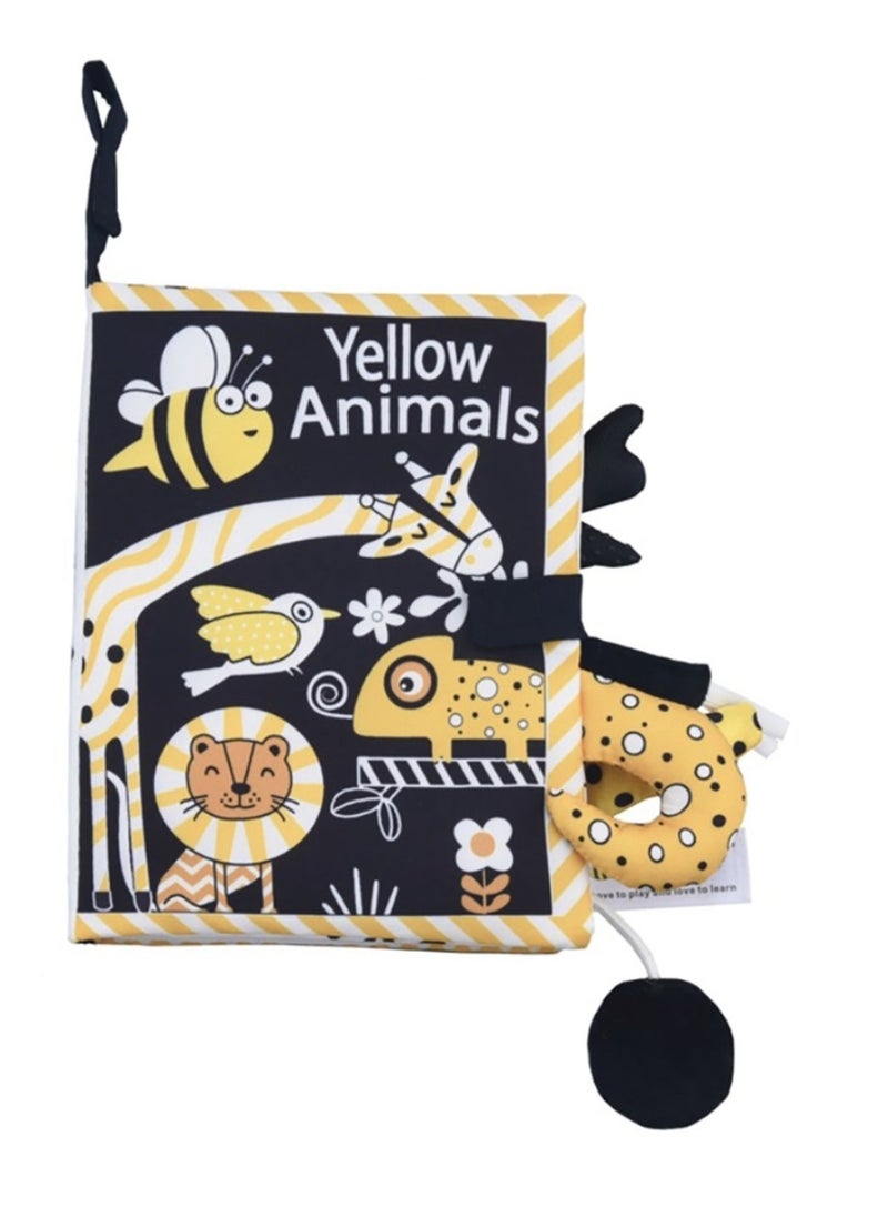 Baby Animal Tail Cloth Book Educational Toy Book Tear-resistant Baby Cloth Book Enlightenment Early Education Toy Book,Black Yellow Animal Tail