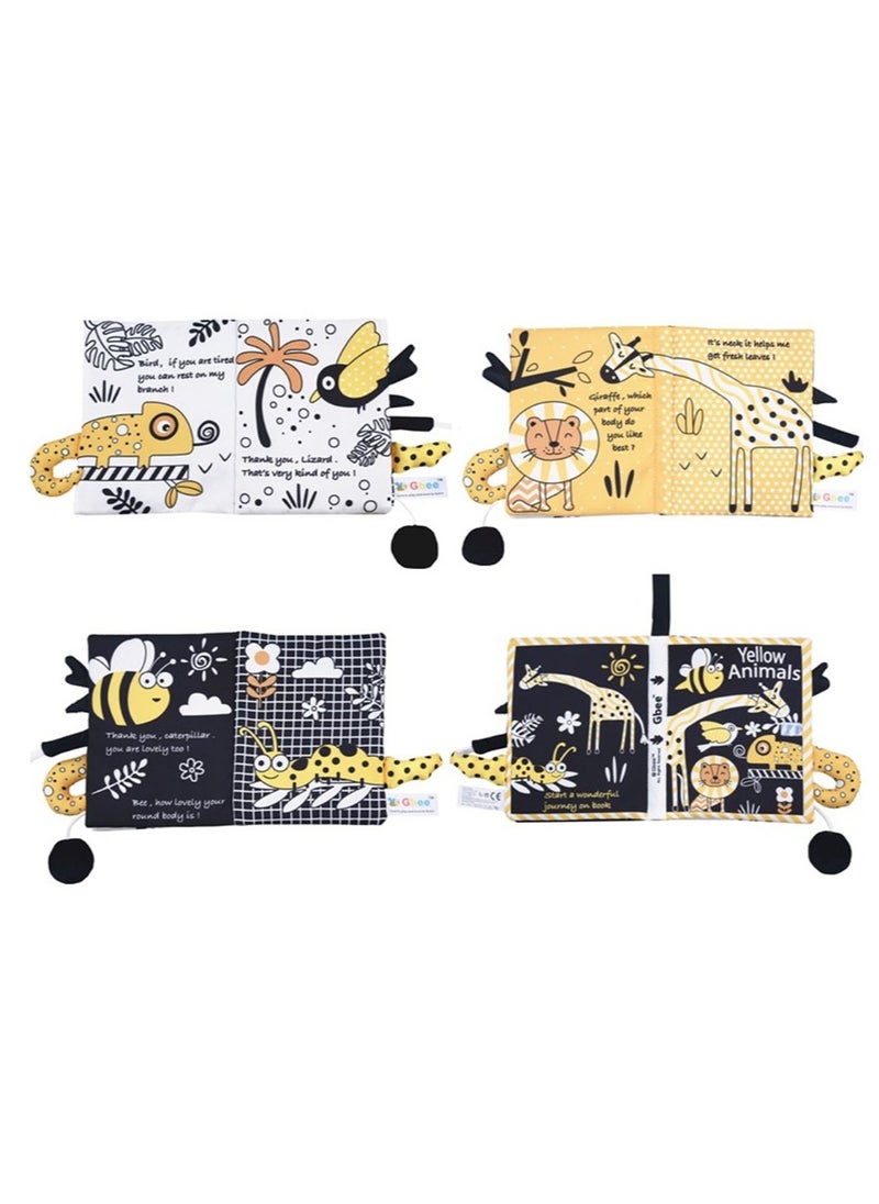 Baby Animal Tail Cloth Book Educational Toy Book Tear-resistant Baby Cloth Book Enlightenment Early Education Toy Book,Black Yellow Animal Tail