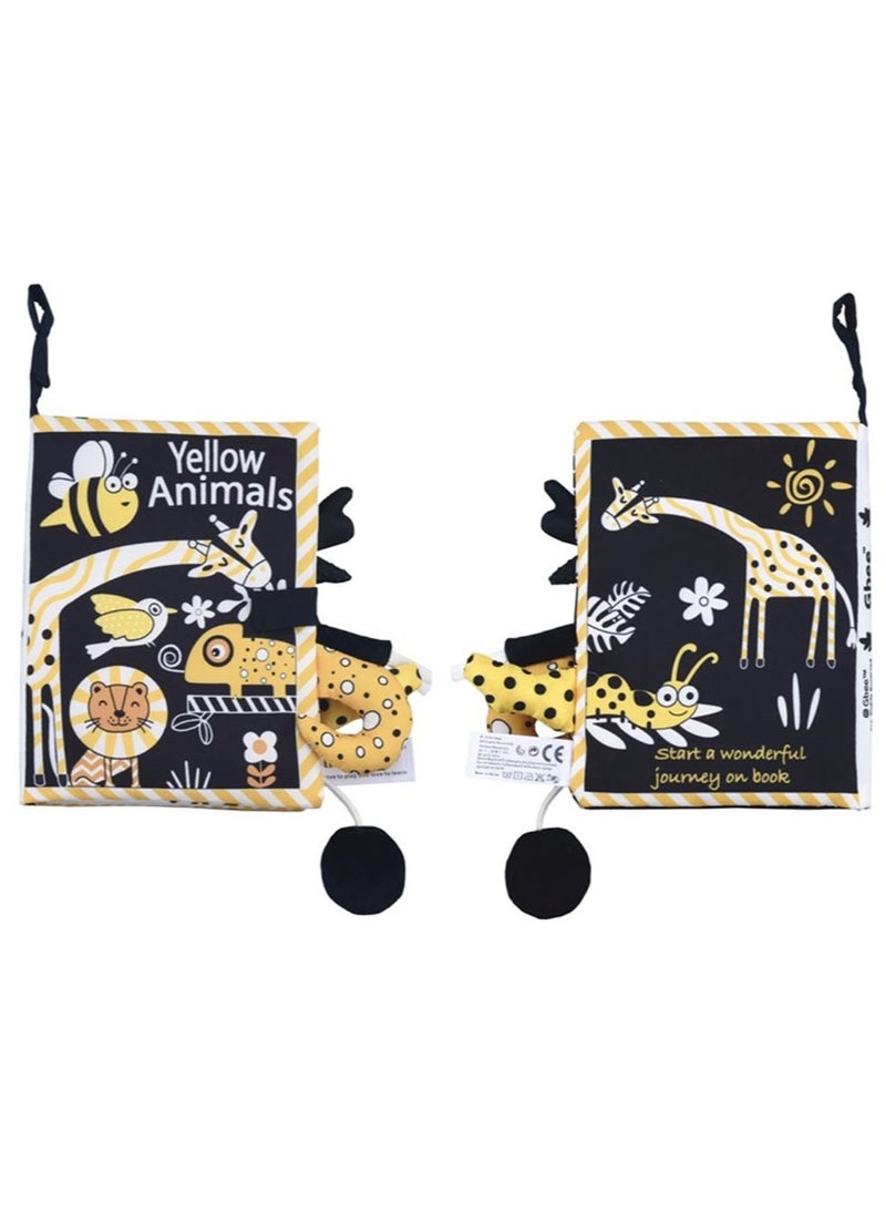 Baby Animal Tail Cloth Book Educational Toy Book Tear-resistant Baby Cloth Book Enlightenment Early Education Toy Book,Black Yellow Animal Tail