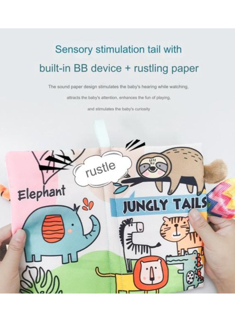 Baby Animal Tail Cloth Book Educational Toy Book Tear-resistant Baby Cloth Book Enlightenment Early Education Toy Book,Jungle Tail