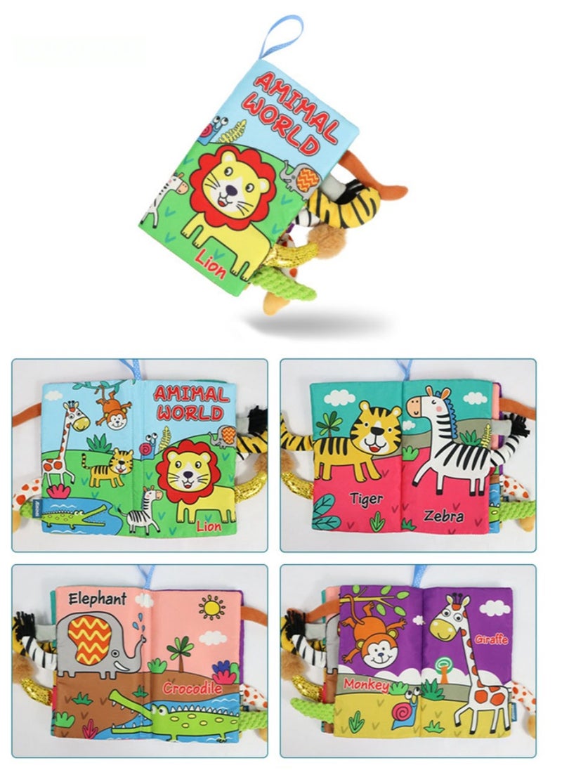 Baby Animal Tail Cloth Book Educational Toy Book Tear-resistant Baby Cloth Book Enlightenment Early Education Toy Book,Jungle