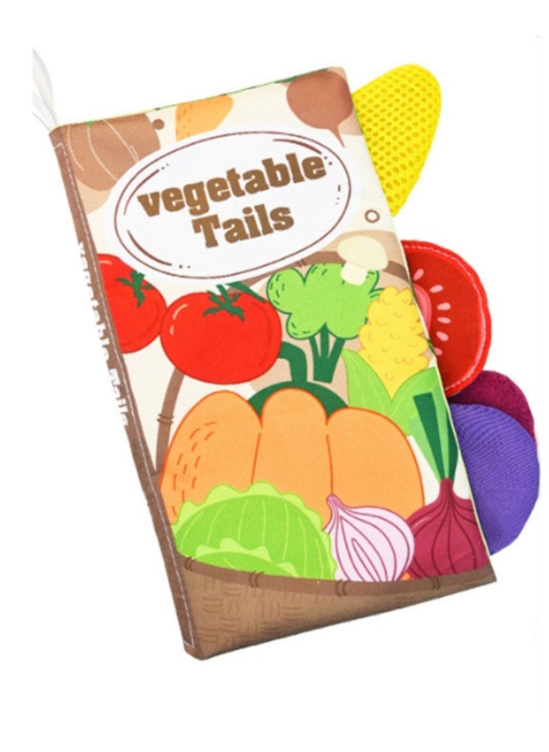 Baby Animal Tail Cloth Book Educational Toy Book Tear-resistant Baby Cloth Book Enlightenment Early Education Toy Book,Vegetables tail