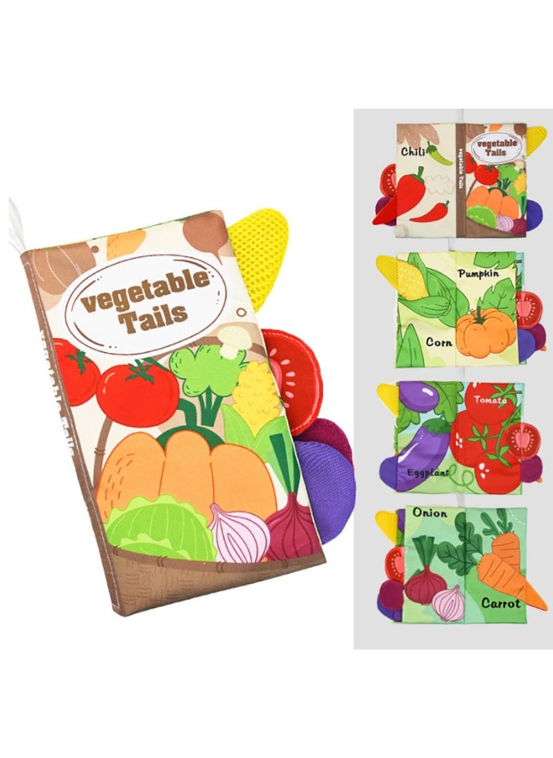 Baby Animal Tail Cloth Book Educational Toy Book Tear-resistant Baby Cloth Book Enlightenment Early Education Toy Book,Vegetables tail