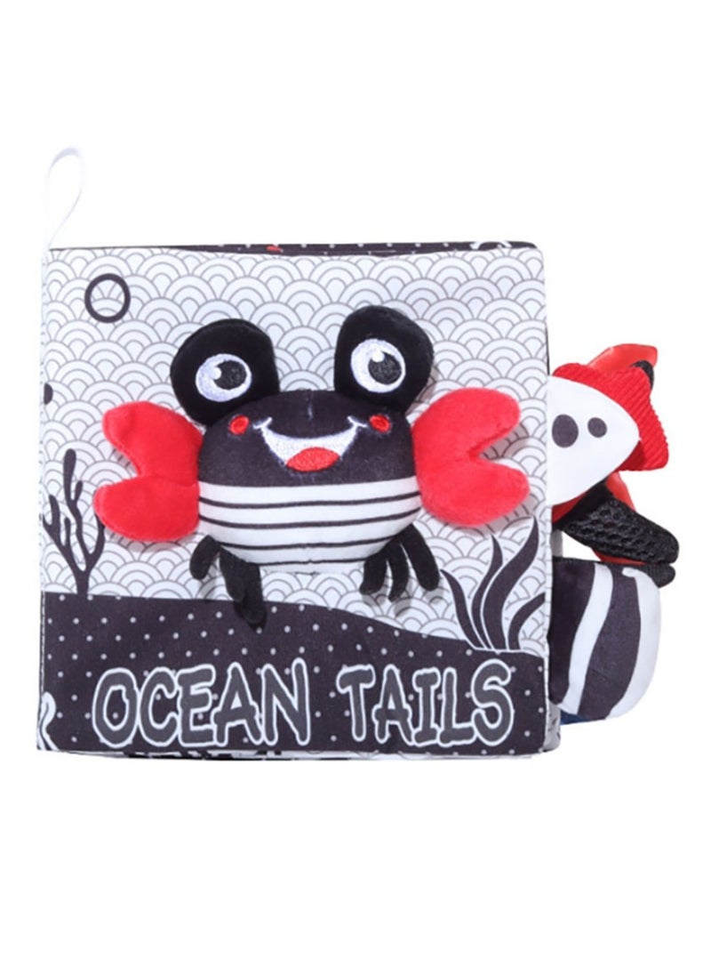 Baby Animal Tail Cloth Book Educational Toy Book Tear-resistant Baby Cloth Book Enlightenment Early Education Toy Book,Black Red Crab Tail