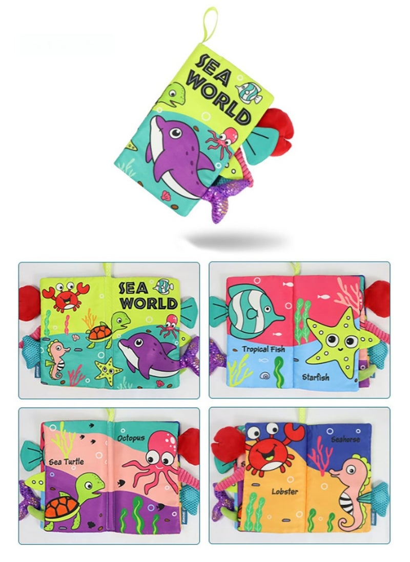 Baby Animal Tail Cloth Book Educational Toy Book Tear-resistant Baby Cloth Book Enlightenment Early Education Toy Book,Ocean