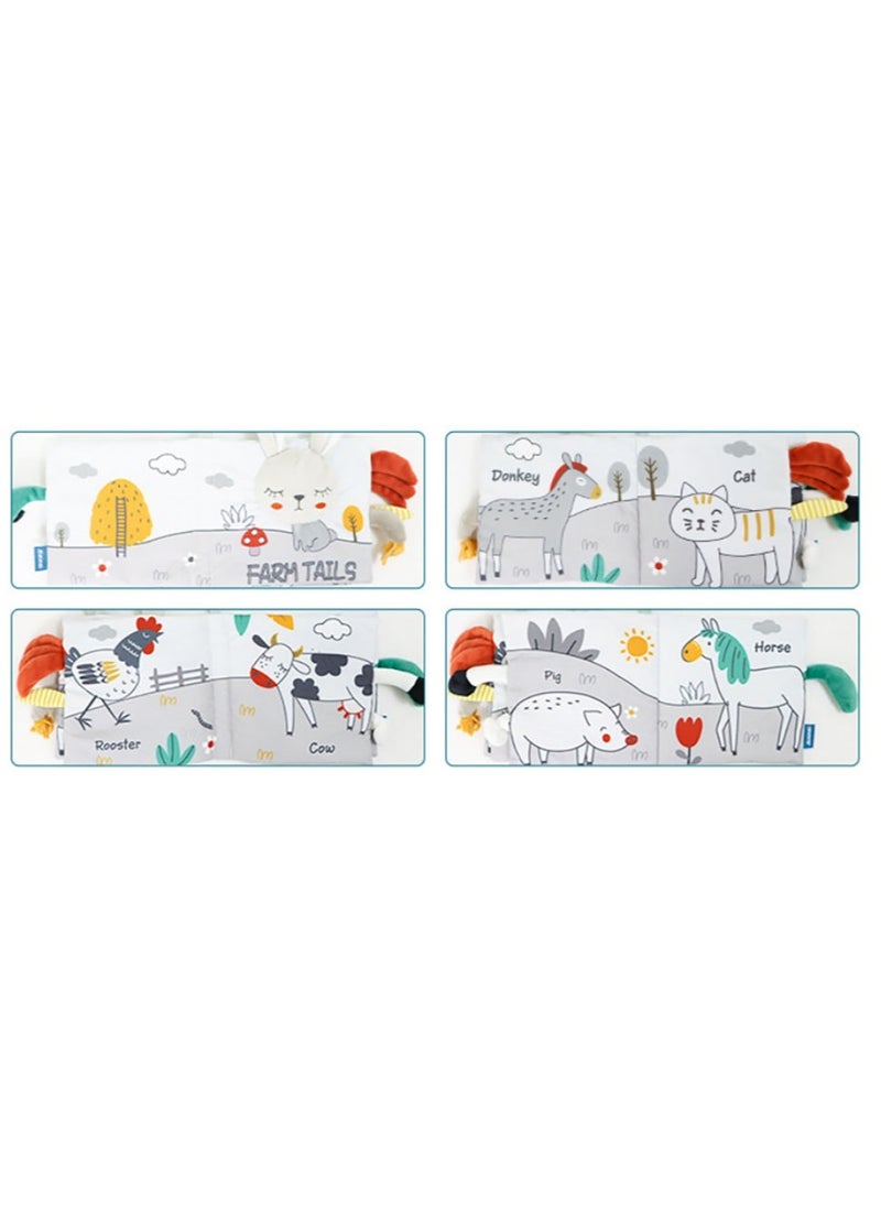 Baby Animal Tail Cloth Book Educational Toy Book Tear-resistant Baby Cloth Book Enlightenment Early Education Toy Book,Gray White Rabbit