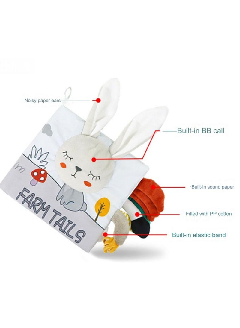 Baby Animal Tail Cloth Book Educational Toy Book Tear-resistant Baby Cloth Book Enlightenment Early Education Toy Book,Gray White Rabbit