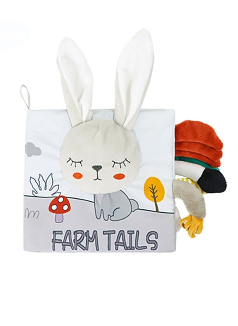 Baby Animal Tail Cloth Book Educational Toy Book Tear-resistant Baby Cloth Book Enlightenment Early Education Toy Book,Gray White Rabbit