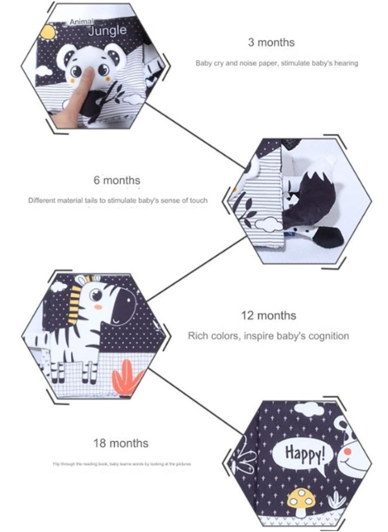 Baby Animal Tail Cloth Book Educational Toy Book Tear-resistant Baby Cloth Book Enlightenment Early Education Toy Book,Black White Koala Tail