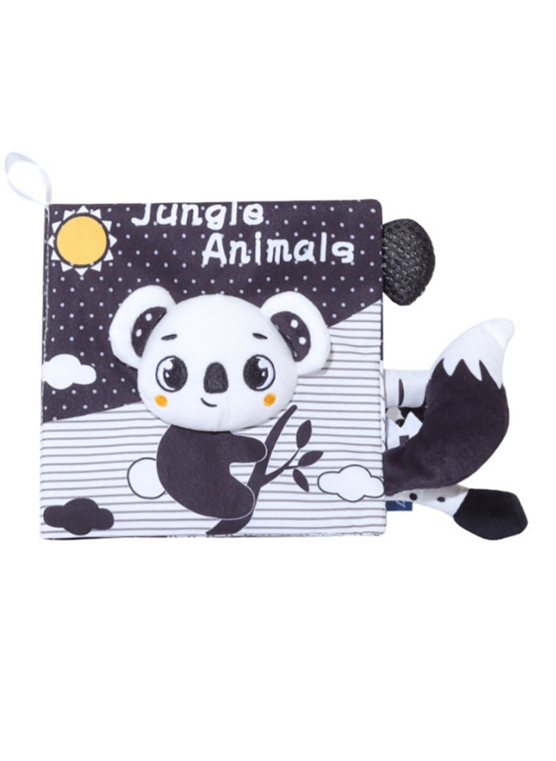 Baby Animal Tail Cloth Book Educational Toy Book Tear-resistant Baby Cloth Book Enlightenment Early Education Toy Book,Black White Koala Tail