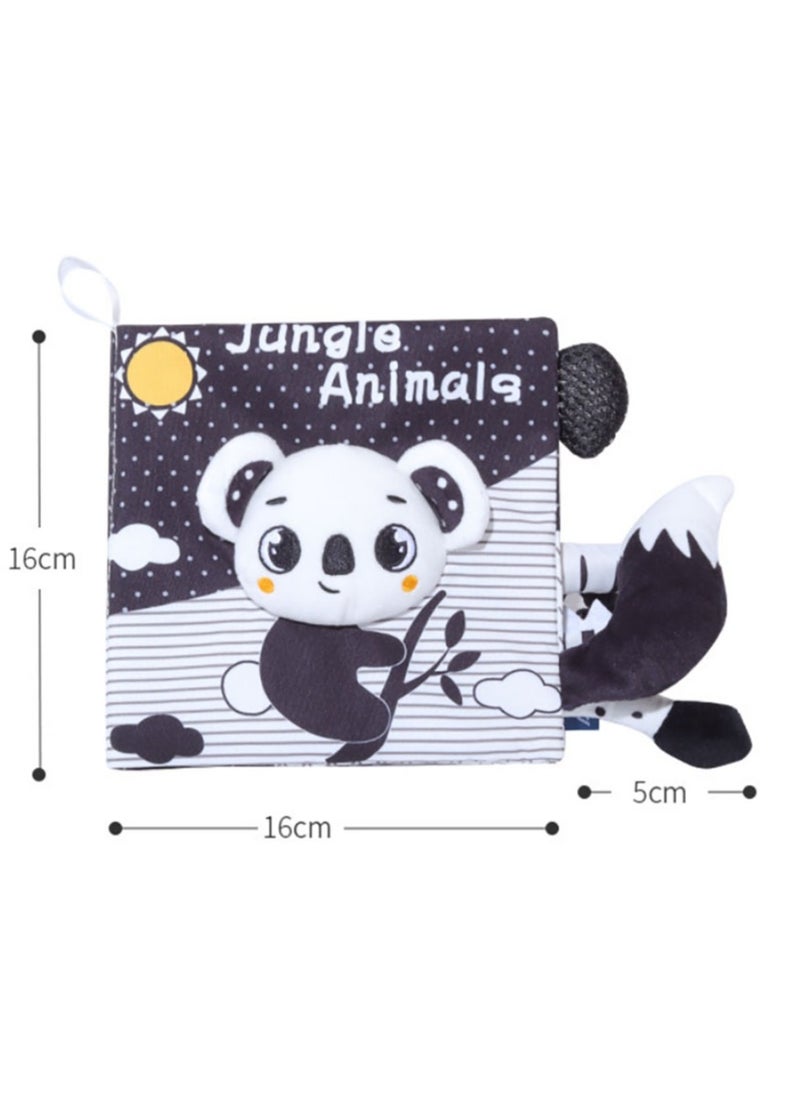 Baby Animal Tail Cloth Book Educational Toy Book Tear-resistant Baby Cloth Book Enlightenment Early Education Toy Book,Black White Koala Tail