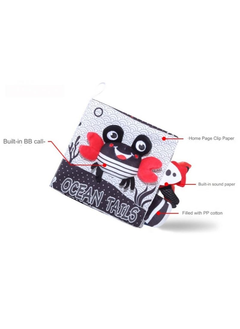 Baby Animal Tail Cloth Book Educational Toy Book Tear-resistant Baby Cloth Book Enlightenment Early Education Toy Book,Black White Koala Tail