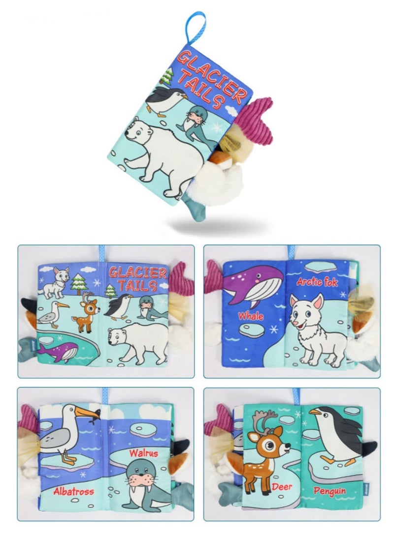 Baby Animal Tail Cloth Book Educational Toy Book Tear-resistant Baby Cloth Book Enlightenment Early Education Toy Book,Glacier