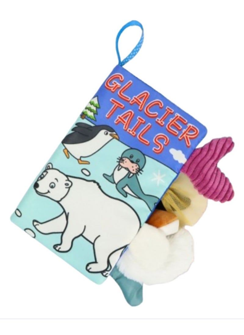 Baby Animal Tail Cloth Book Educational Toy Book Tear-resistant Baby Cloth Book Enlightenment Early Education Toy Book,Glacier