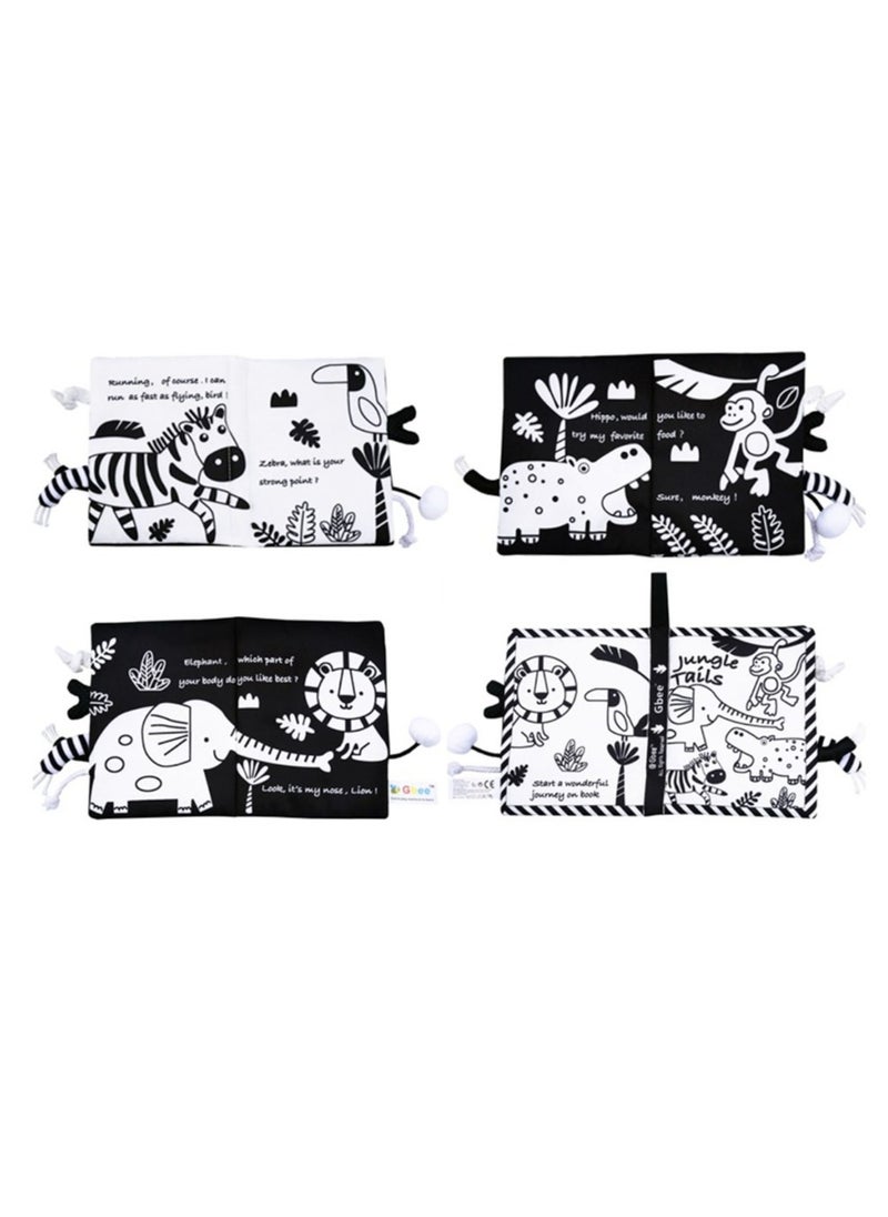 Baby Animal Tail Cloth Book Educational Toy Book Tear-resistant Baby Cloth Book Enlightenment Early Education Toy Book,Black White Jungle Tail