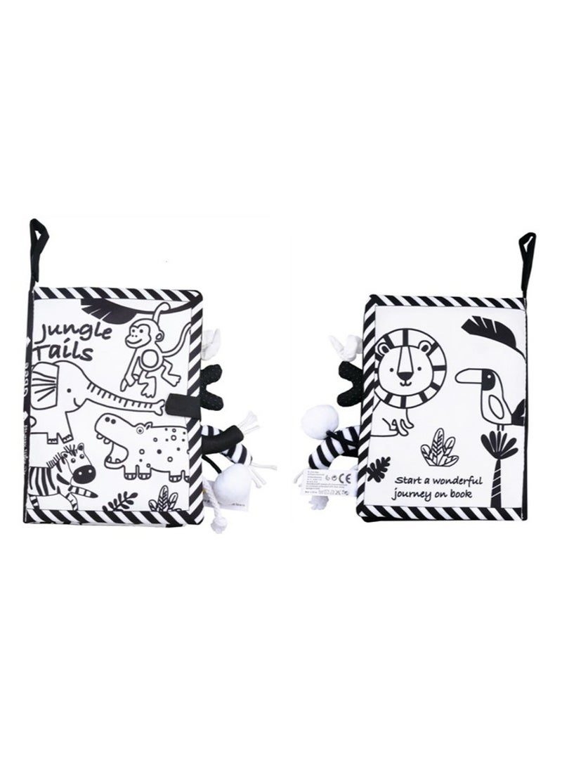 Baby Animal Tail Cloth Book Educational Toy Book Tear-resistant Baby Cloth Book Enlightenment Early Education Toy Book,Black White Jungle Tail