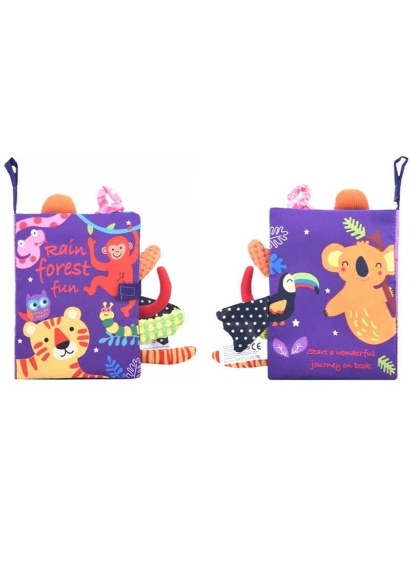 Baby Animal Tail Cloth Book Educational Toy Book Tear-resistant Baby Cloth Book Enlightenment Early Education Toy Book,Rainforest Tail