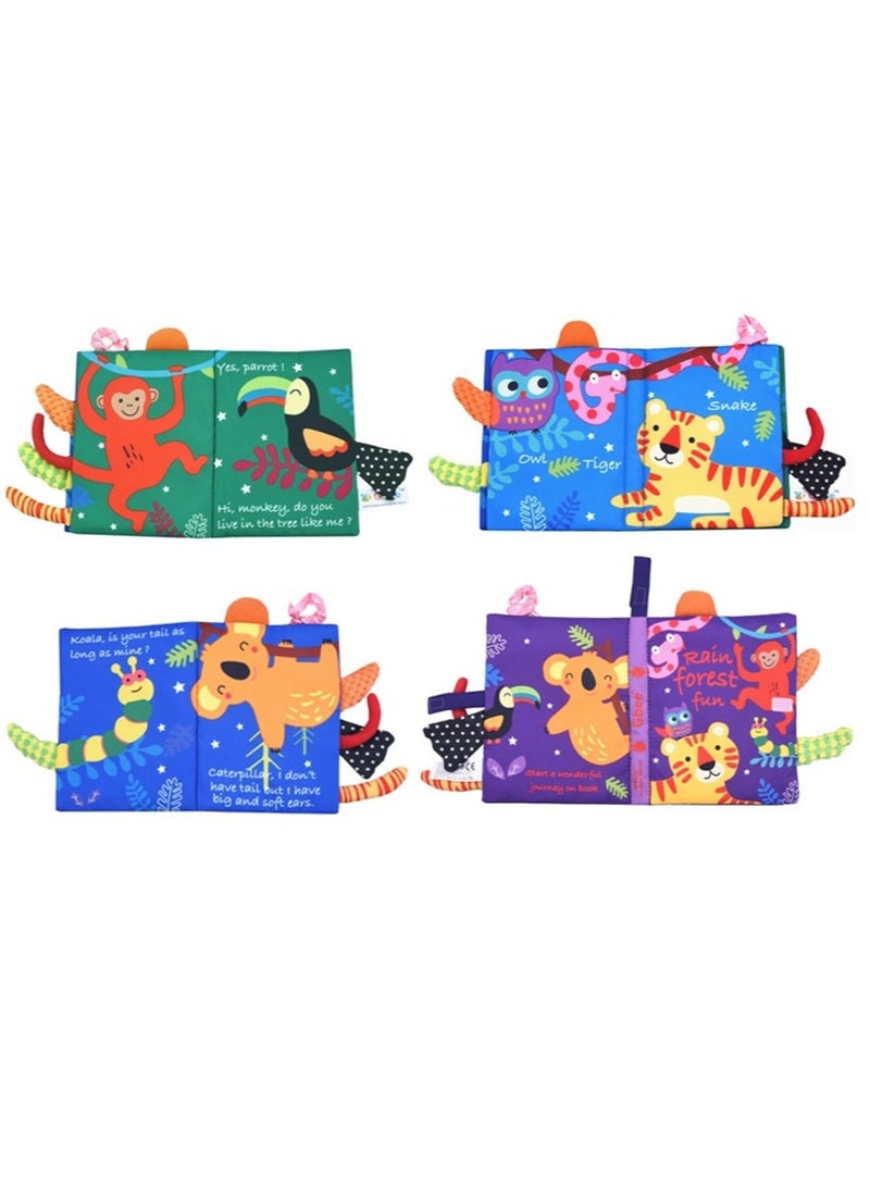 Baby Animal Tail Cloth Book Educational Toy Book Tear-resistant Baby Cloth Book Enlightenment Early Education Toy Book,Rainforest Tail