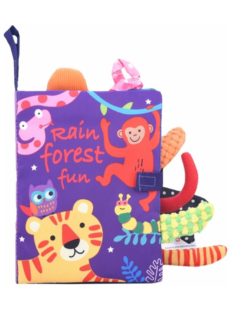 Baby Animal Tail Cloth Book Educational Toy Book Tear-resistant Baby Cloth Book Enlightenment Early Education Toy Book,Rainforest Tail