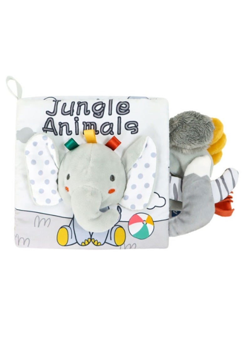 Baby Animal Tail Cloth Book Educational Toy Book Tear-resistant Baby Cloth Book Enlightenment Early Education Toy Book,Gray White Elephant