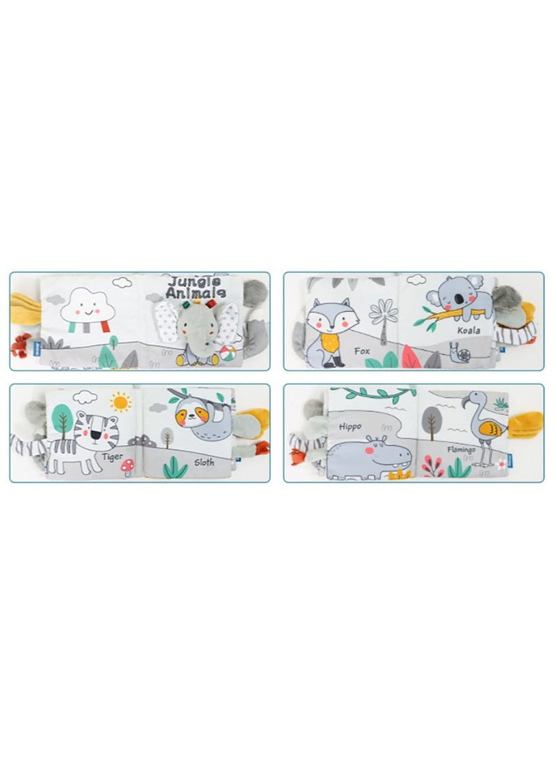 Baby Animal Tail Cloth Book Educational Toy Book Tear-resistant Baby Cloth Book Enlightenment Early Education Toy Book,Gray White Elephant