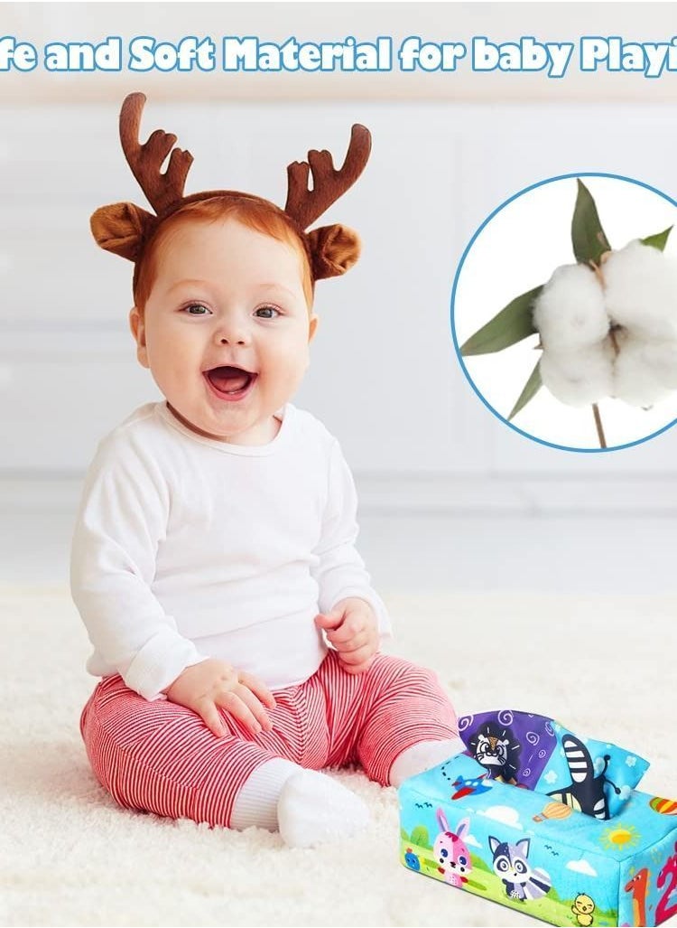 Soft Paper Box Toys, Montessori Intellectual Sensory Soothing Toys Ringing Hands-on Creative for 6-12 Months Girls Boys Baby (Fox)