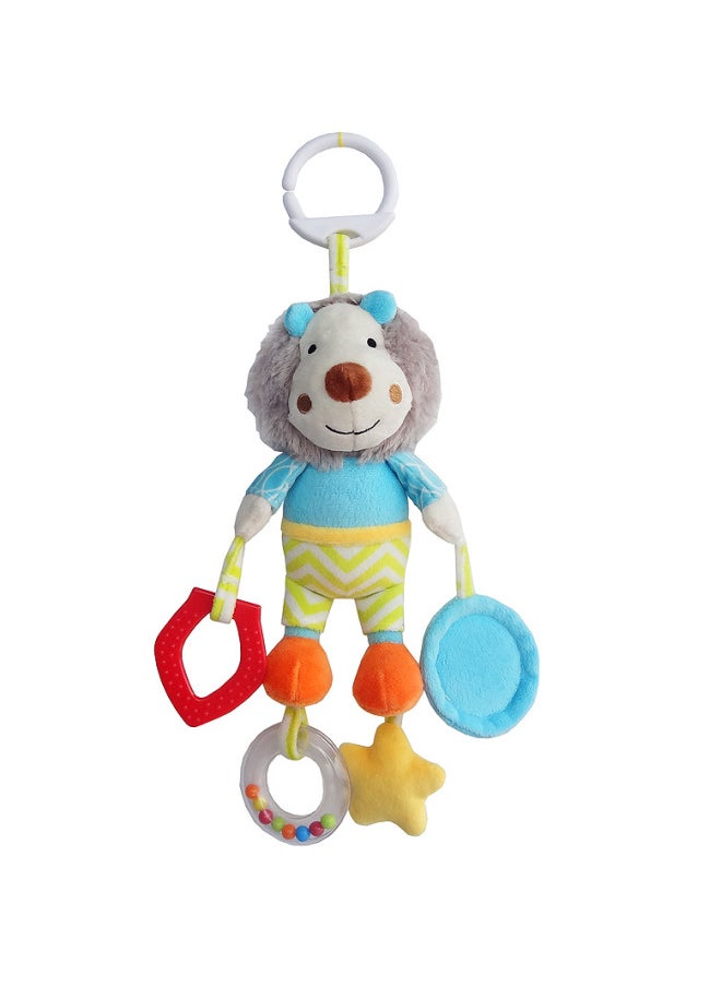 JJOVCE Baby Puzzle Soothing Doll Multifunctional Animal Bed Bell Bed Hanging Cart Pendant Baby Cloth Play Doll-Color:Lion Pendant