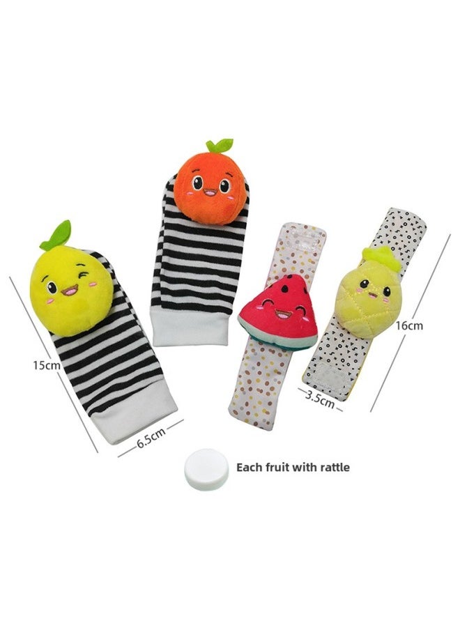 Baby Cartoon Animal Black White Red Wrist Rocking Bell Socks Newborn Wrist Strap Socks Suit Zipper Bag Packaging-Color:D905D Wrist Strap + Rattle Socks Fruit
