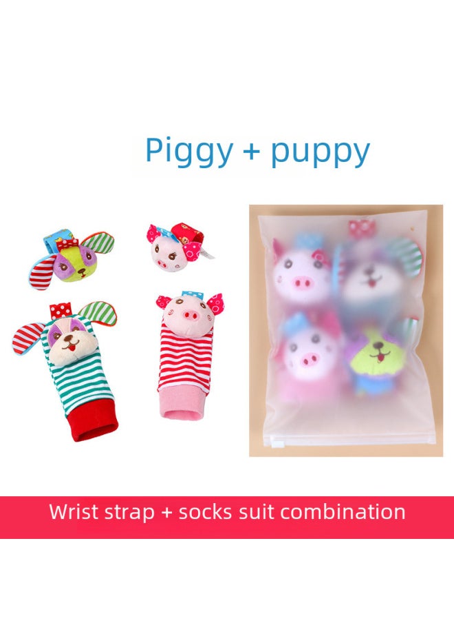 Baby Cartoon Animal Black White Red Wrist Rocking Bell Socks Newborn Wrist Strap Socks Suit Zipper Bag Packaging-Color:K049F  Wrist Strap + Socks ]