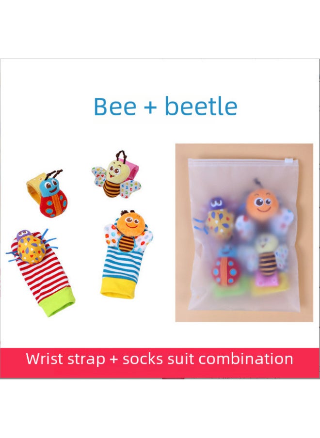 Baby Cartoon Animal Black White Red Wrist Rocking Bell Socks Newborn Wrist Strap Socks Suit Zipper Bag Packaging-Color:K049F  Wrist Strap + Socks ]