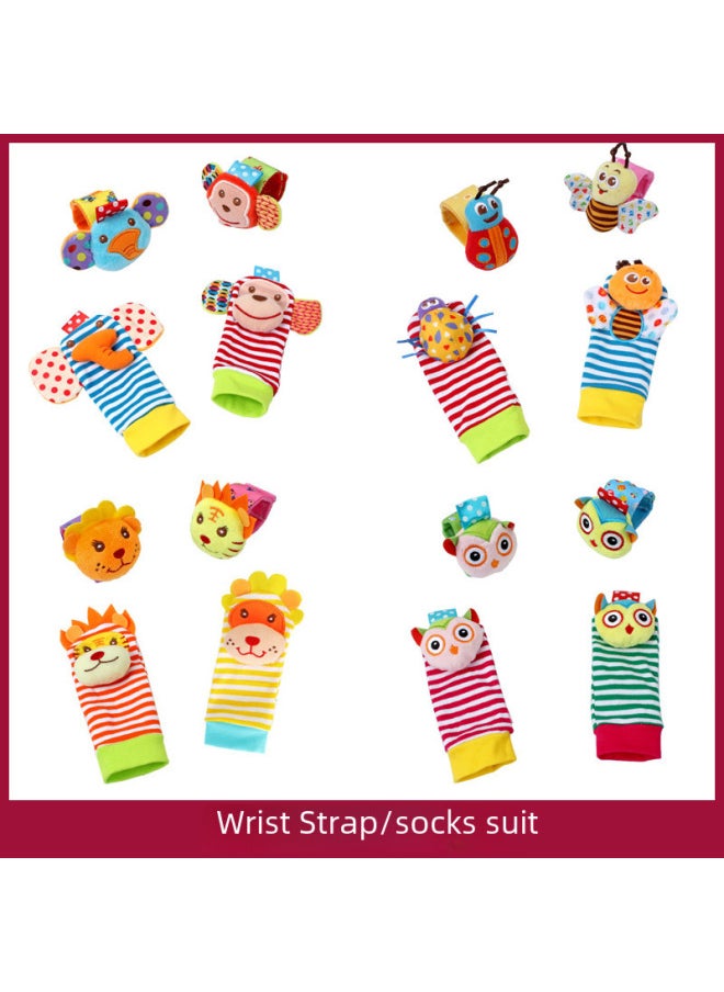 Baby Cartoon Animal Black White Red Wrist Rocking Bell Socks Newborn Wrist Strap Socks Suit Zipper Bag Packaging-Color:K049F  Wrist Strap + Socks ]