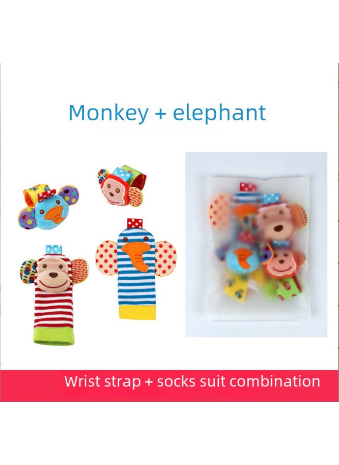 Baby Cartoon Animal Black White Red Wrist Rocking Bell Socks Newborn Wrist Strap Socks Suit Zipper Bag Packaging-Color:K049F  Wrist Strap + Socks ]