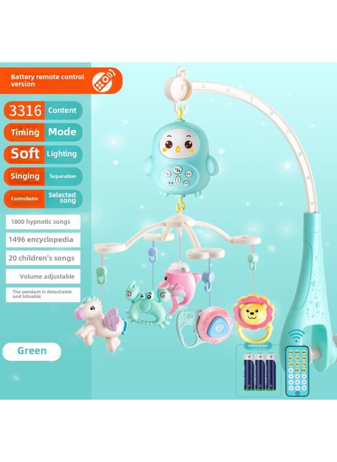 Bed Bell Baby Toy Rotatable Music Bed Hanging Pendant 0-1 Years Old To 3-6 Months Baby Bedside Rattle-Color:Bird Light Teether Remote Control Battery Version Green