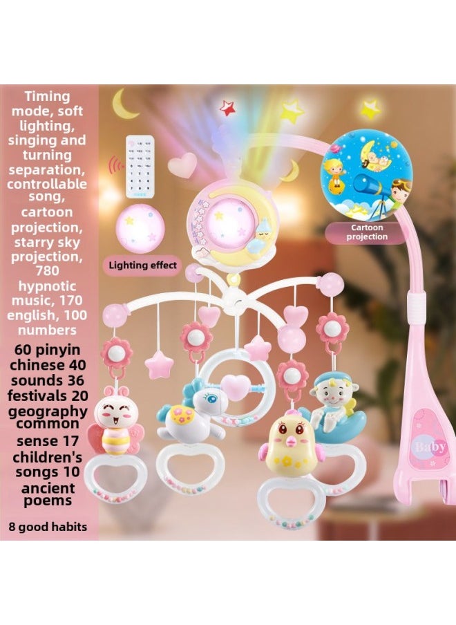 Bed Bell Baby Toy Rotatable Music Bed Hanging Pendant 0-1 Years Old To 3-6 Months Baby Bedside Rattle-Color:Duckling Bed Bell Pink Battery Version