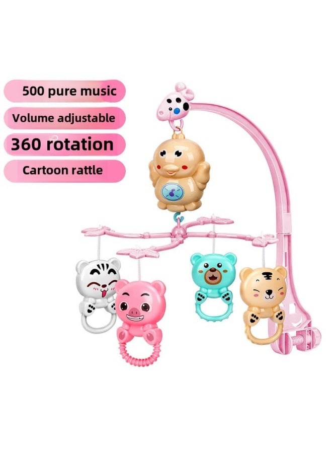 Bed Bell Baby Toy Rotatable Music Bed Hanging Pendant 0-1 Years Old To 3-6 Months Baby Bedside Rattle-Color:Duckling Bed Bell Pink Battery Version