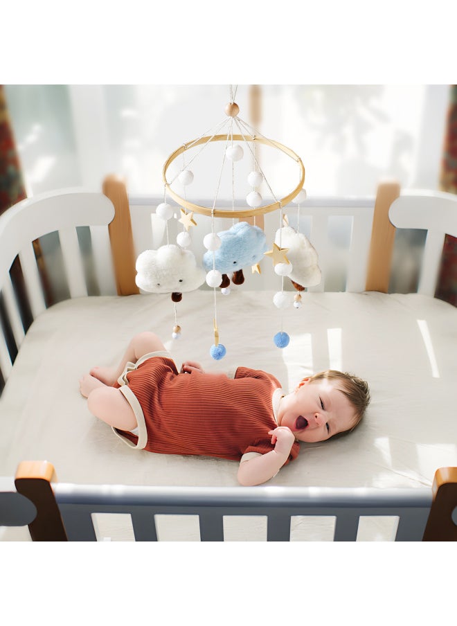 Cloud Hair Ball Wind Bell Bed Bell Baby Bed Decorative Pendant Children's Room Wall Decorations Hanging Ornaments Children's Wall Decorations-Color:clouds Stars Bed Bell Gray