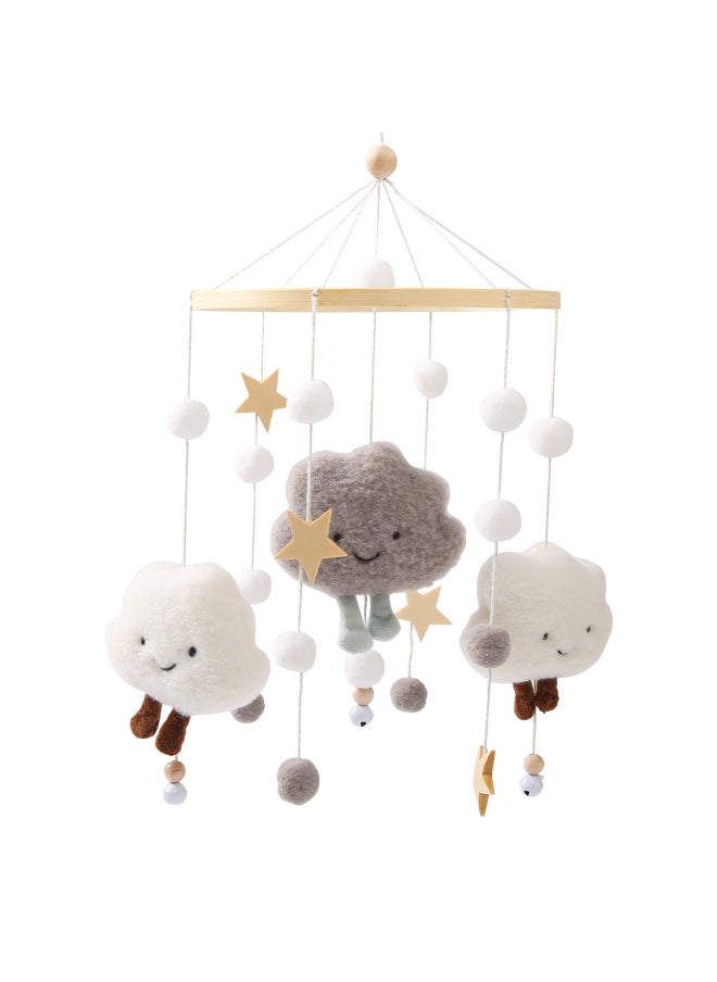 Cloud Hair Ball Wind Bell Bed Bell Baby Bed Decorative Pendant Children's Room Wall Decorations Hanging Ornaments Children's Wall Decorations-Color:clouds Stars Bed Bell Gray