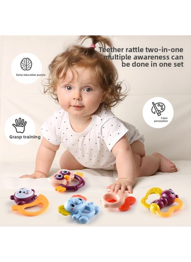 Newborn Children's Hand Rattle Baby Toy Puzzle Early Education Grasping Baby's Bite Glue Rattle Puzzle Set-Color:Tooth Glue Rattle 9-piece Set [cartoon Storage Box]]