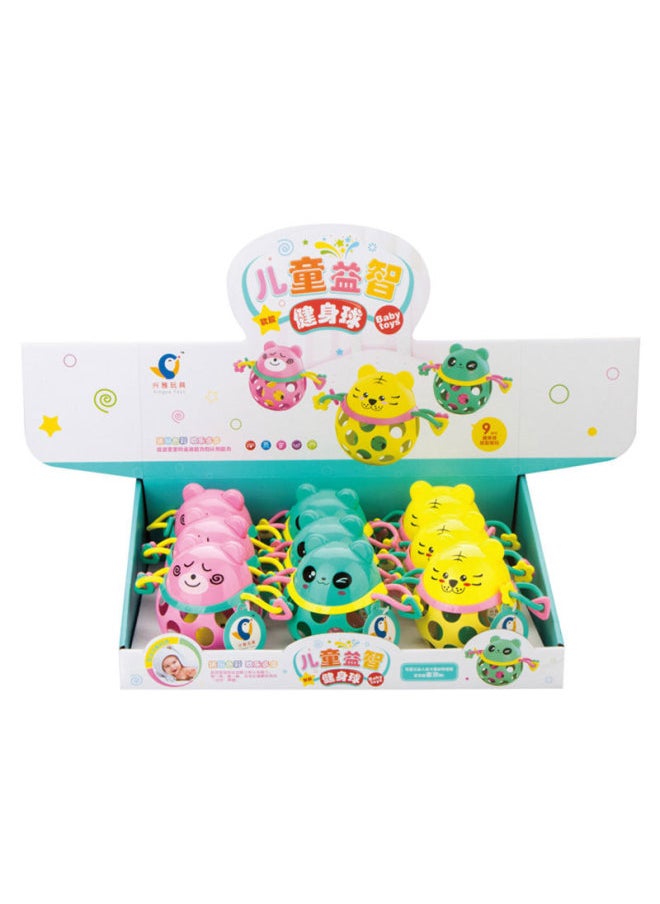 Display Box Infant Rattle Soothing Toy Cartoon Animal Hand Ball Soft Rubber Fitness Ball Double-headed Rattle-Color:511 Animal Rattle (9 Pack)