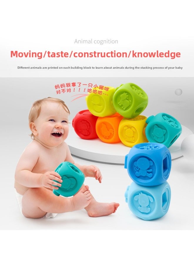 Baby Building Blocks Soft Rubber Can Chew 6-12 Months Baby Toys 1-3 Years Old Children's Educational Toys Stacking Music-Color:Baby Soft Rubber Building Blocks