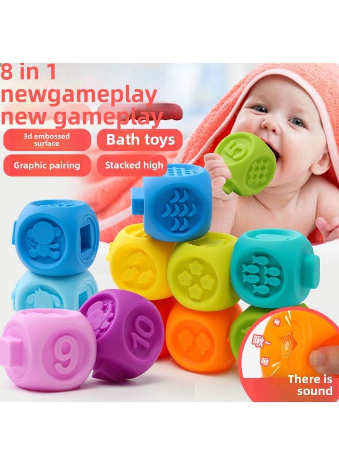 Baby Building Blocks Soft Rubber Can Chew 6-12 Months Baby Toys 1-3 Years Old Children's Educational Toys Stacking Music-Color:Baby Soft Rubber Building Blocks