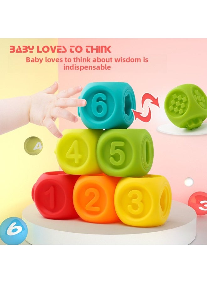 Baby Building Blocks Soft Rubber Can Chew 6-12 Months Baby Toys 1-3 Years Old Children's Educational Toys Stacking Music-Color:Baby Soft Rubber Building Blocks