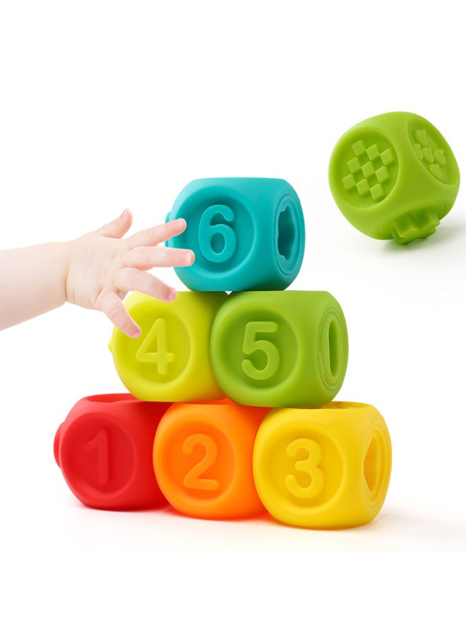 Baby Building Blocks Soft Rubber Can Chew 6-12 Months Baby Toys 1-3 Years Old Children's Educational Toys Stacking Music-Color:Baby Soft Rubber Building Blocks