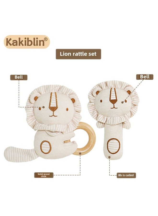 Kakiblin Baby Rattle Suit Baby Can Bite Organic Cotton Newborn Full Moon Gift Soothing Toy-Color:Lion Organic Cotton Rattle Combination (boxed)